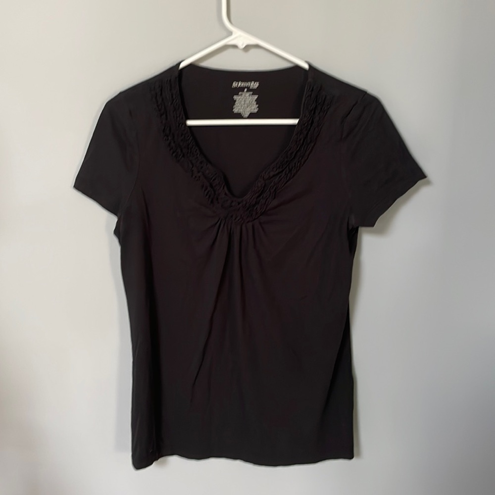 St John’s Bay Womens Medium Black Blouse with Textured Neck